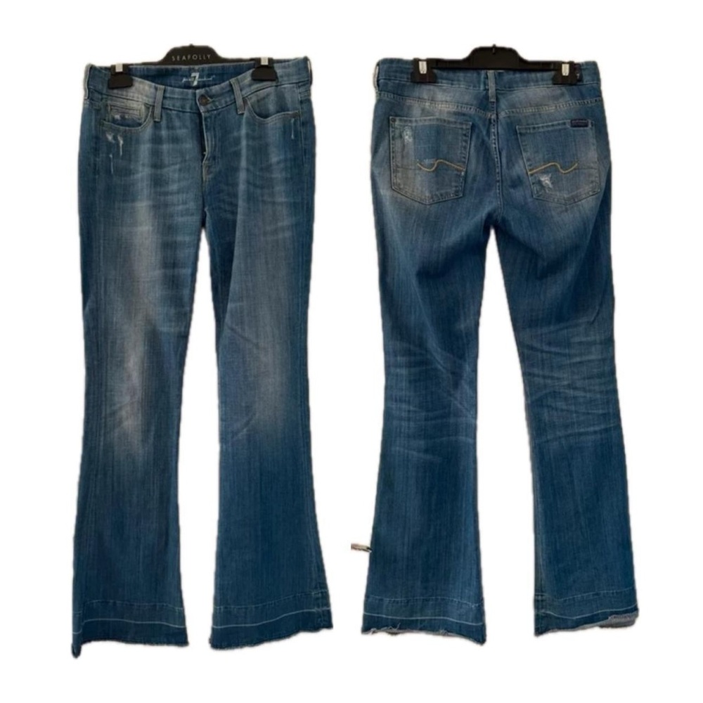 7 For All Mankind Women's Medium Blue Flare Jeans low rise flare vintage y2k